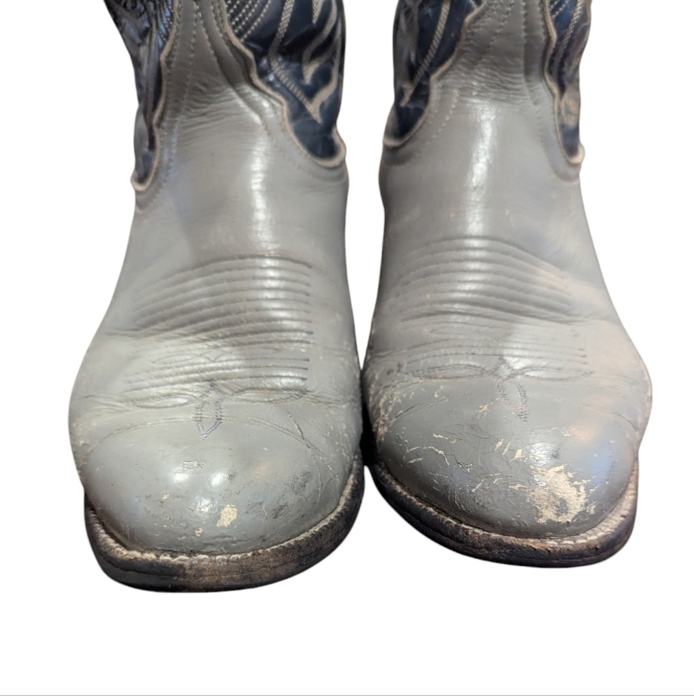 Vintage Tony Lama 2-toned Blue/Gray Leather Western Cowboy Boots - Men's Size 8 - Picture 5 of 9